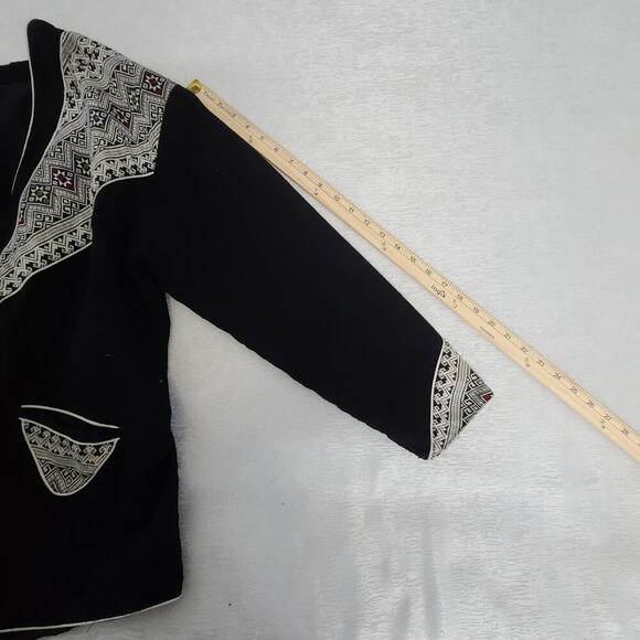 Vintage Bohemian Aztec pattern embroidered jacket/blazer black costume 80s SZ M - Picture 5 of 13